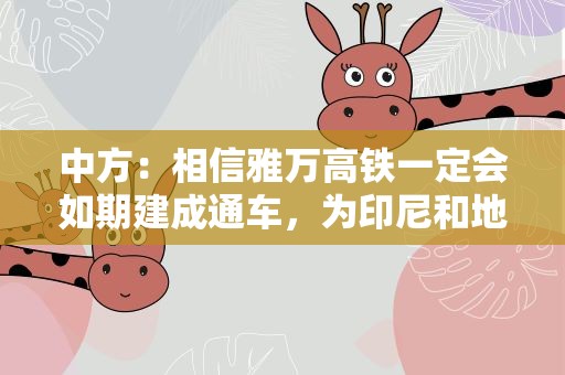 中方：相信雅万高铁一定会如期建成通车，为印尼和地区发展提供加速度