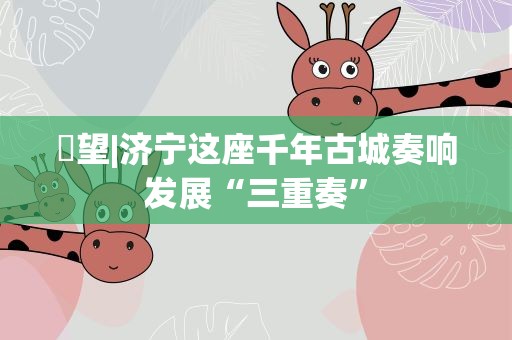 瞭望|济宁这座千年古城奏响发展“三重奏”