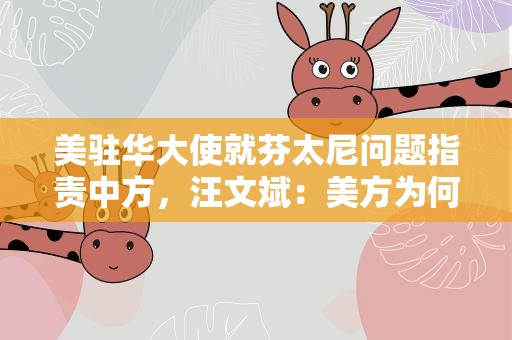美驻华大使就芬太尼问题指责中方，汪文斌：美方为何忘恩负义?