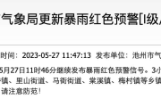 安徽池州持续发布暴雨红色预警 路面积水严重致车辆被淹